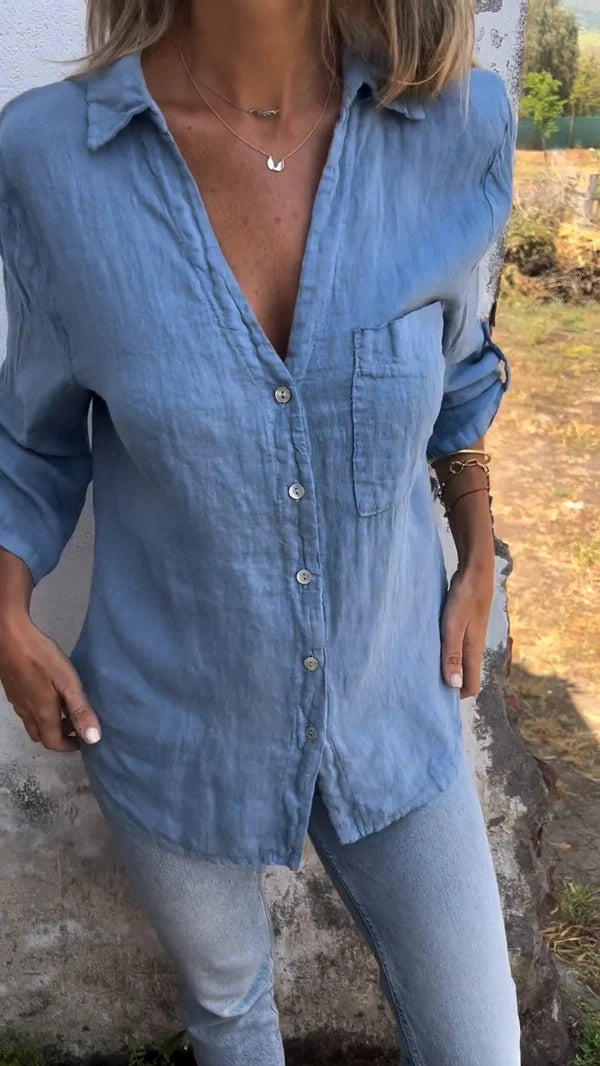 Giulia | Camicia con risvolto a mezza manica in cotone e lino