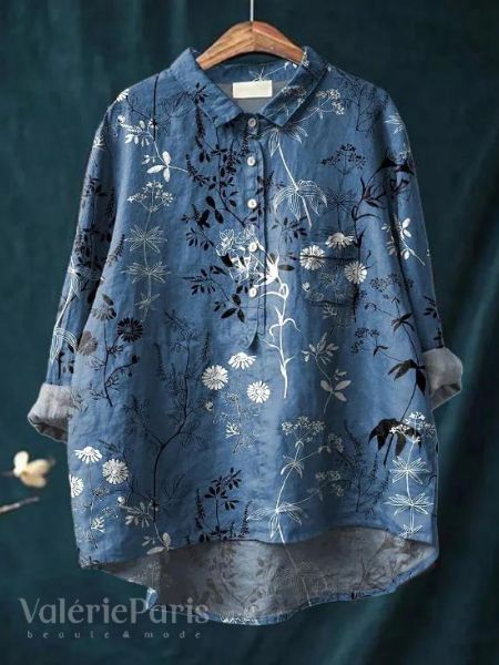 Valeria |  Camicia in cotone e lino con stampa floreale