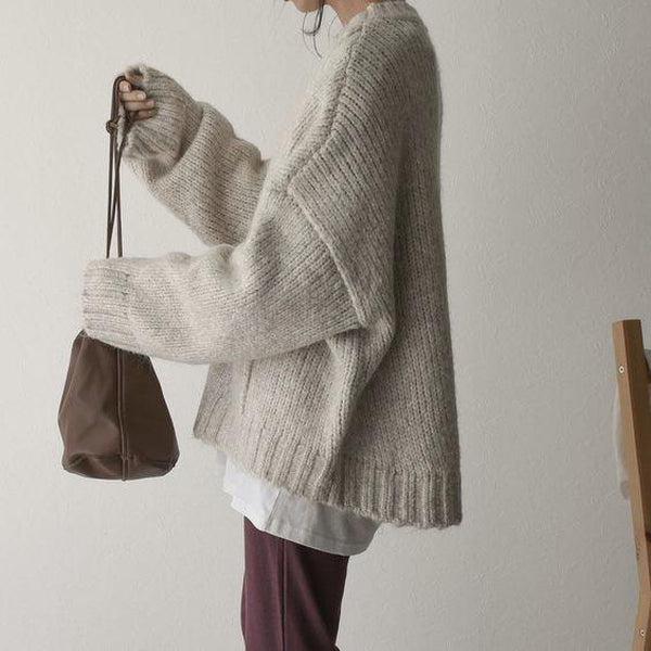 Viola® | Maglione Oversize Beige con Tasca Frontale