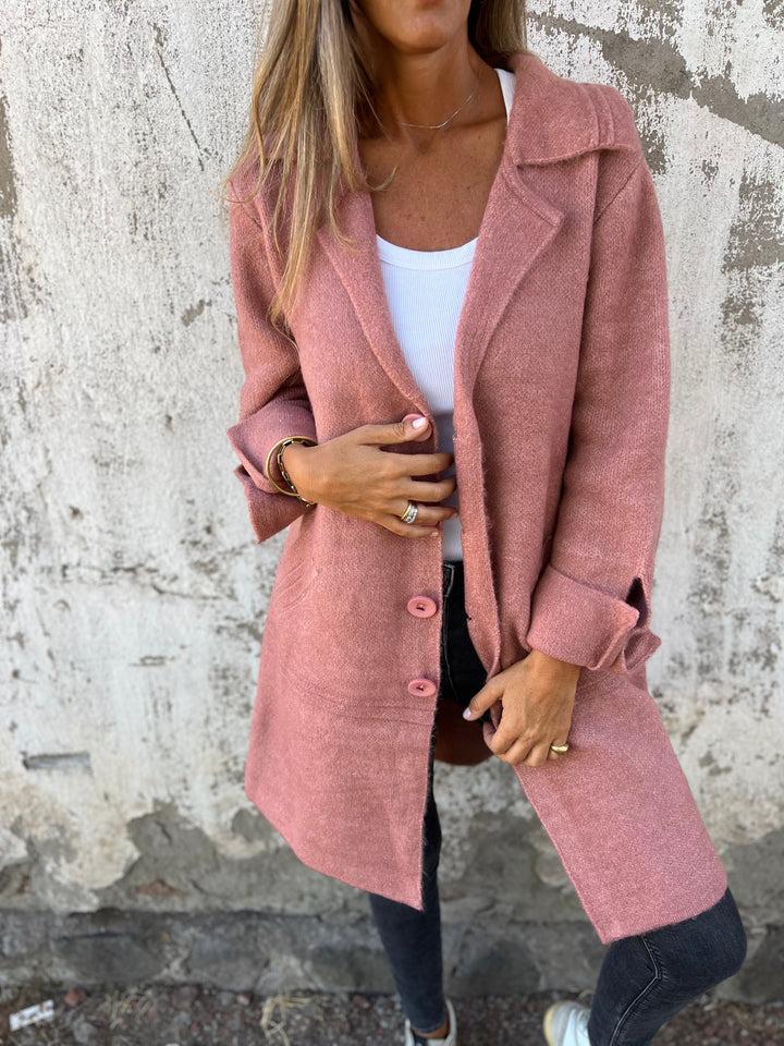 Rosa - Cappotto lungo casual con revers