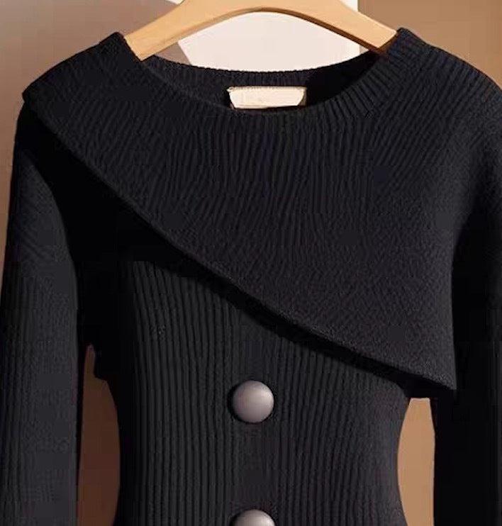 Adelina® | Maglione Nero Semplice a Collo Rotondo con Maniche Lunghe