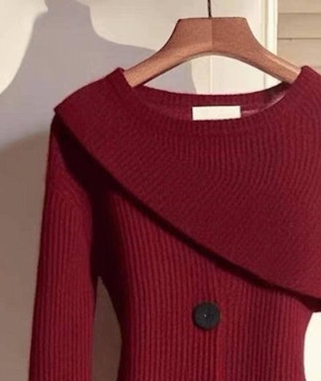 Angelica® | Maglione Rosso Unito a Maniche Lunghe con Collo Rotondo