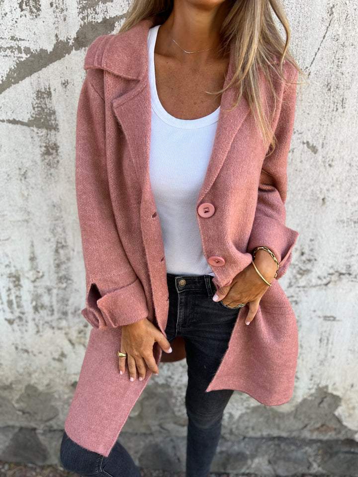 Rosa - Cappotto lungo casual con revers