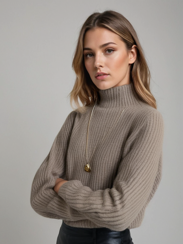 Sabrina® | Maglione Collo Alto in Lana Merino a Righe Verticali