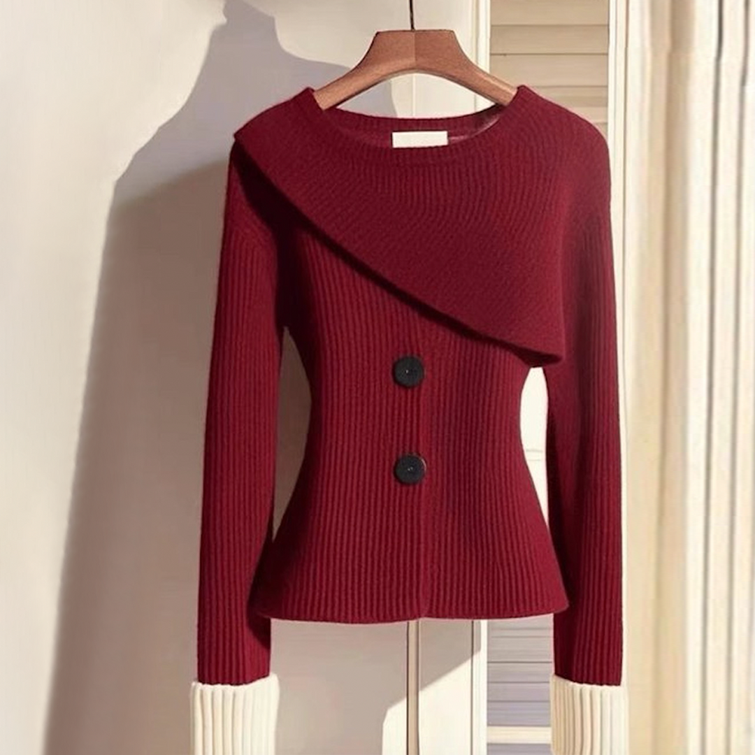 Angelica® | Maglione Rosso Unito a Maniche Lunghe con Collo Rotondo