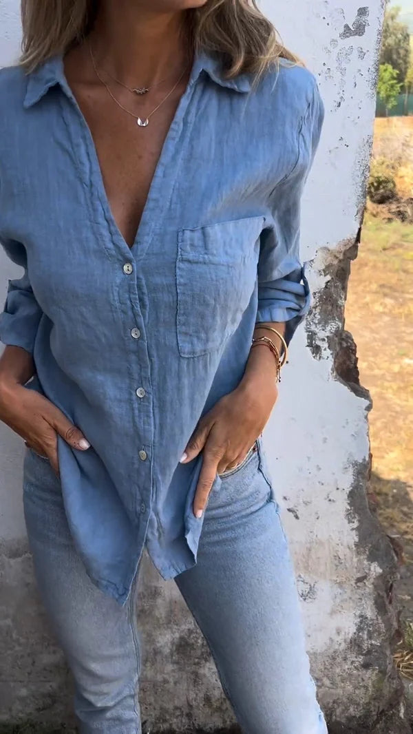 Giulia | Camicia con risvolto a mezza manica in cotone e lino