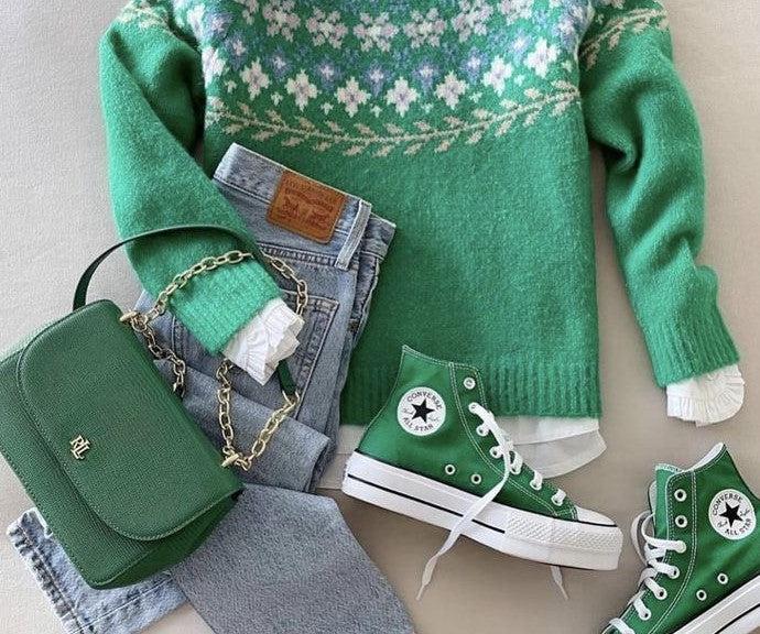 Carlotta® | Maglione Verde Fresco a Maniche Lunghe