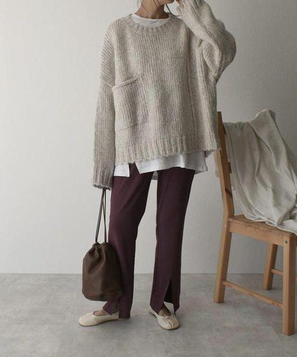 Viola® | Maglione Oversize Beige con Tasca Frontale