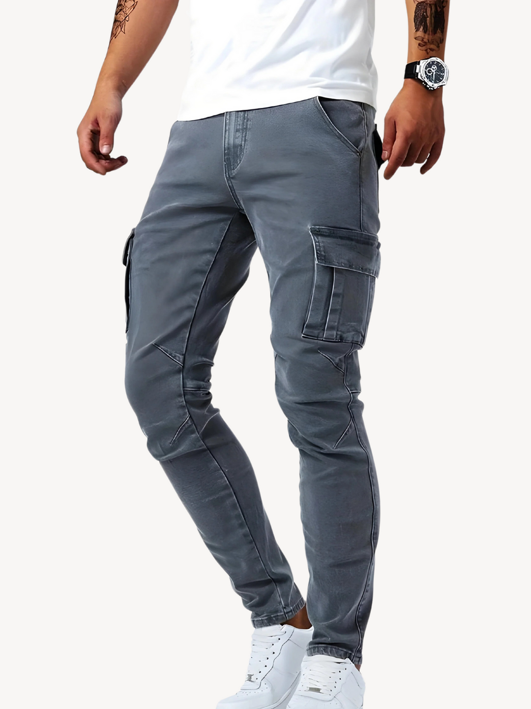 LORENZO - PANTALONI CARGO JEANS ELASTICIZZATI