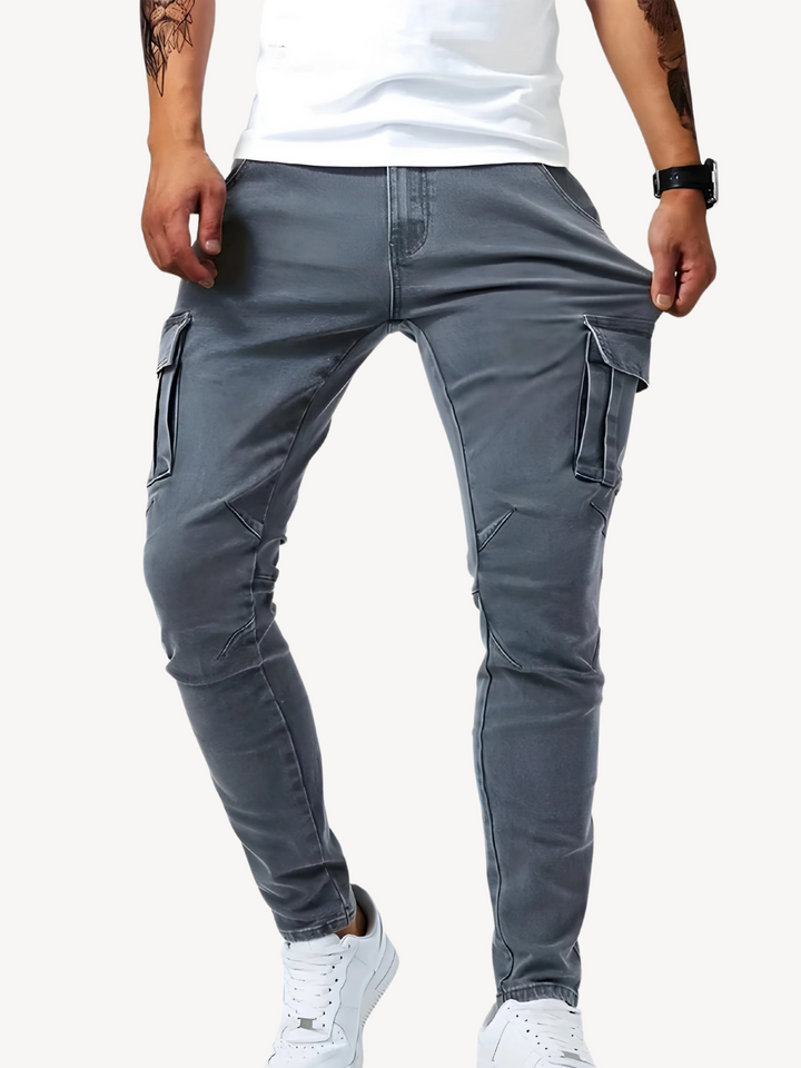 LORENZO - PANTALONI CARGO JEANS ELASTICIZZATI