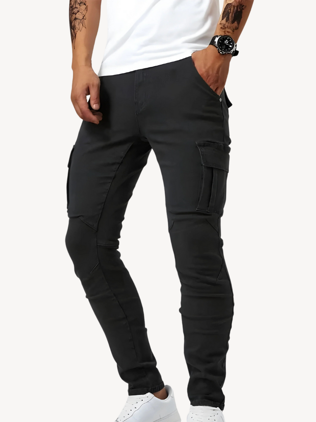 LORENZO - PANTALONI CARGO JEANS ELASTICIZZATI