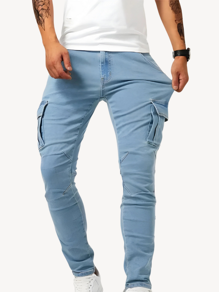 LORENZO - PANTALONI CARGO JEANS ELASTICIZZATI