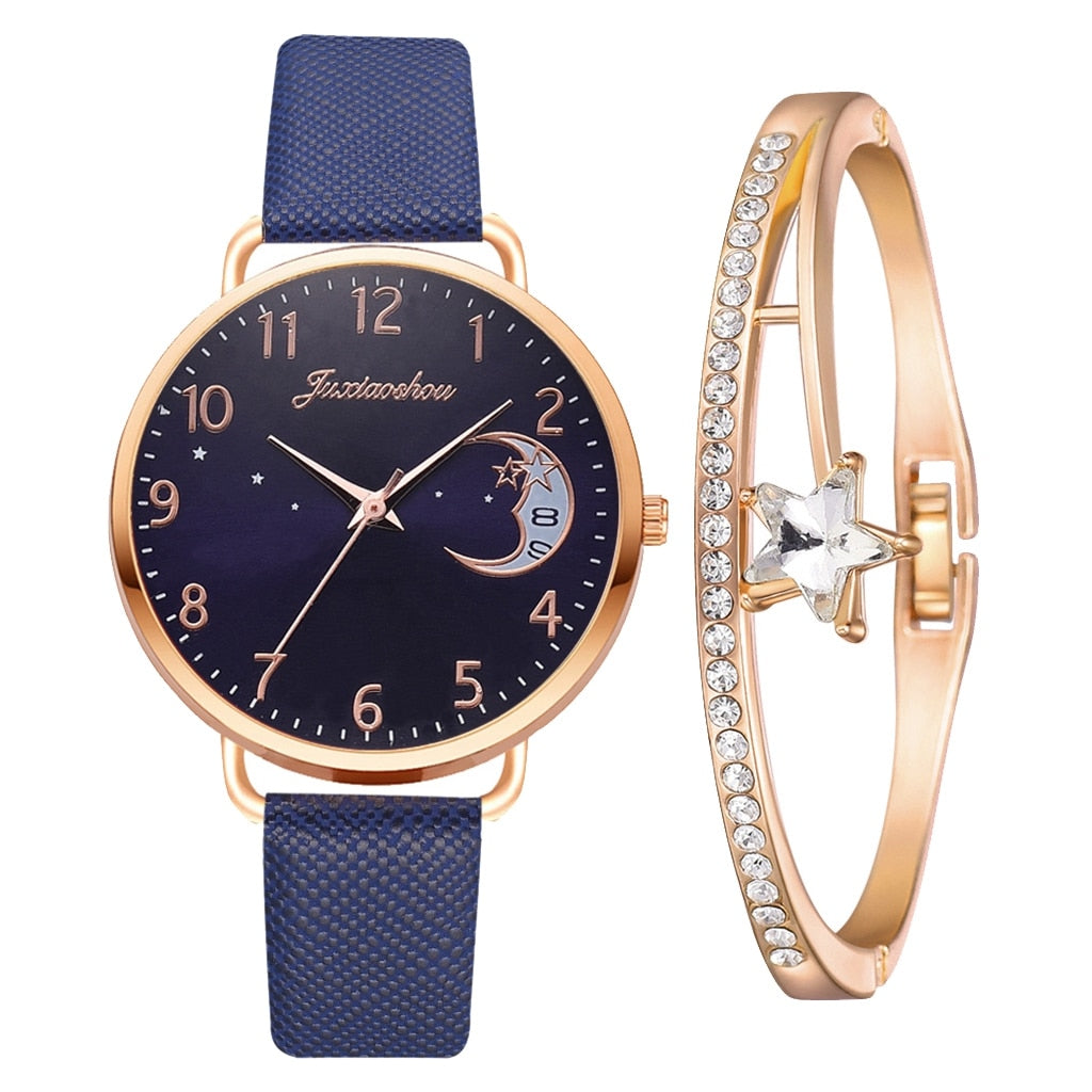 Elia® | Orologio con quadrante a numeri lunari e set di bracciali