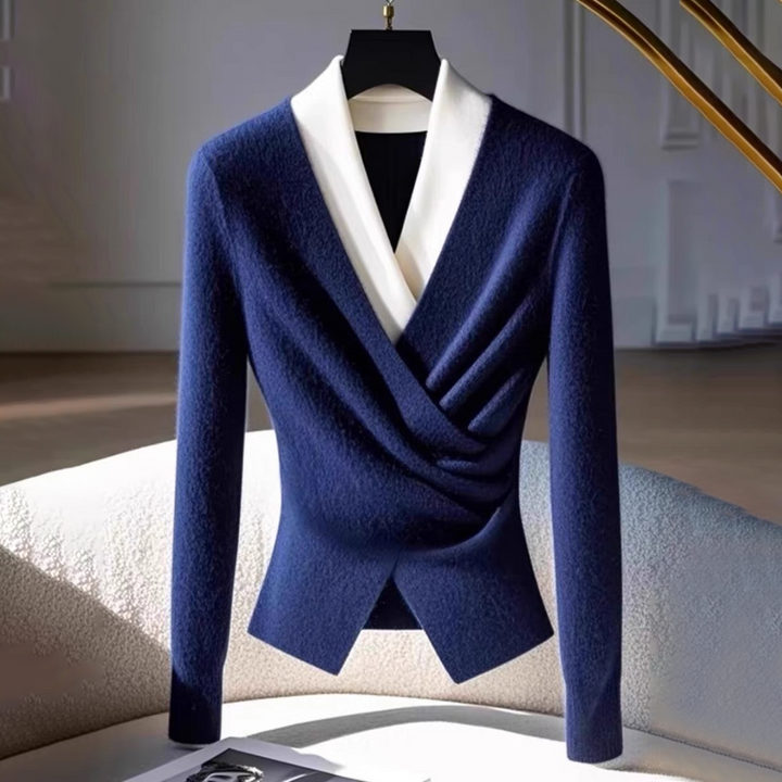 Aria® | Maglione Blu a V con Maniche Lunghe