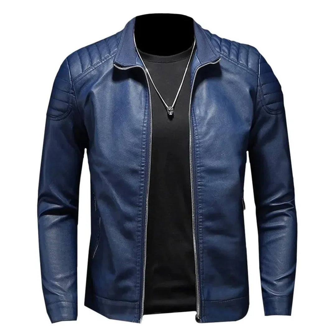 Piero® | Giacca Biker in Pelle Blu Elegante