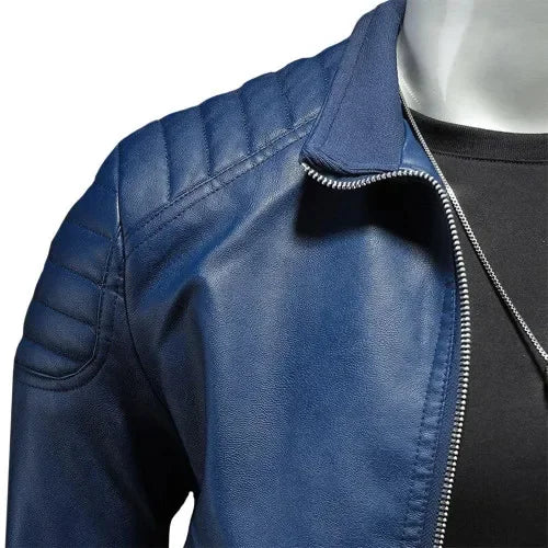 Piero® | Giacca Biker in Pelle Blu Elegante